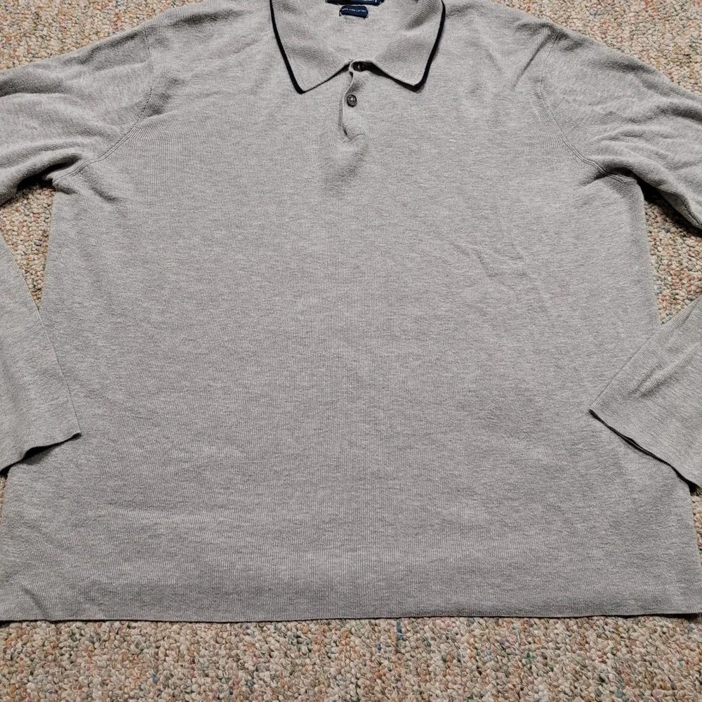 Polo Ralph Lauren Knit Polo Shirt Men Large Gray Pima Cotton Long Sleeve Vintage